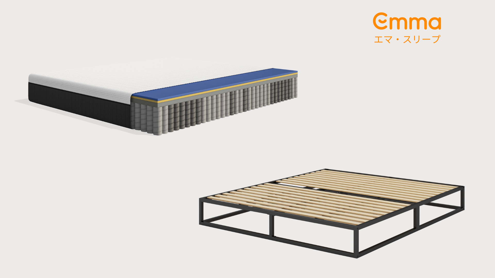 エマ・ハイブリッドv2プラス & ベーシックベッドフレームセット – エマ
